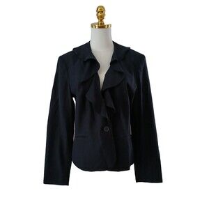Chaps Women's Silk & Cotton Blend Blazer with Ruffle Neckline Size 12